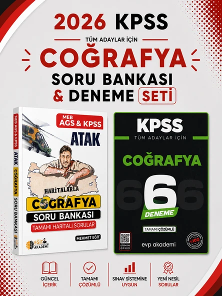 Mehmet Eğit 2026 KPSS Haritalarla Atak Coğrafya Soru Bankası & KPSS Coğrafya 6 Deneme EVP Akademi ürün görseli 1