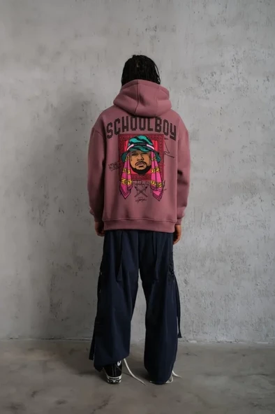Erkek SCHOOL BOY Baskılı Kapüşonlu Sweat - Gül Kurusu - Resim 3