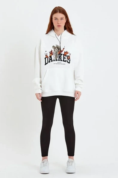 DANKES Baskılı Kapüşonlu Sweat - Beyaz - Resim 2