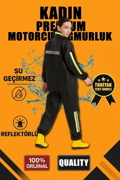 Premium Motorcu Kurye Yağmurluk Takım Su Geçirmez PVC Kumaş Reflektörlü TÜBİTAK Onaylı - Siyah ürün görseli 1