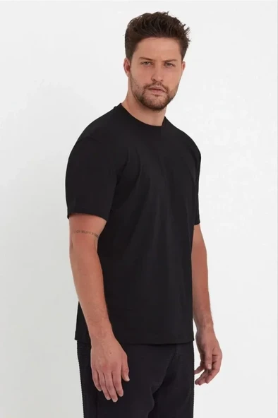 Erkek 24/1 Düz A Kalite Oversize T-shirt - Siyah ürün görseli 1