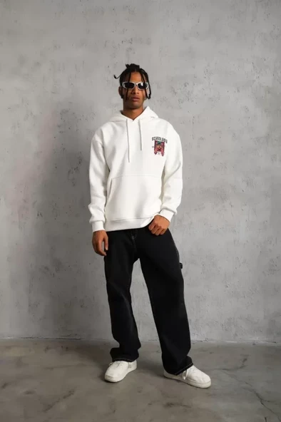 Erkek SCHOOL BOY Baskılı Kapüşonlu Sweat - Beyaz - Resim 4