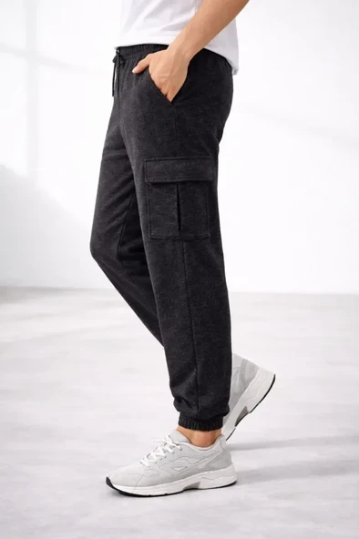 Erkek Jogger Eşofman Altı Regular Fit , Kargo Cepli, Lastikli Paça, Günlük Spor Pantolon - Füme ürün görseli 1