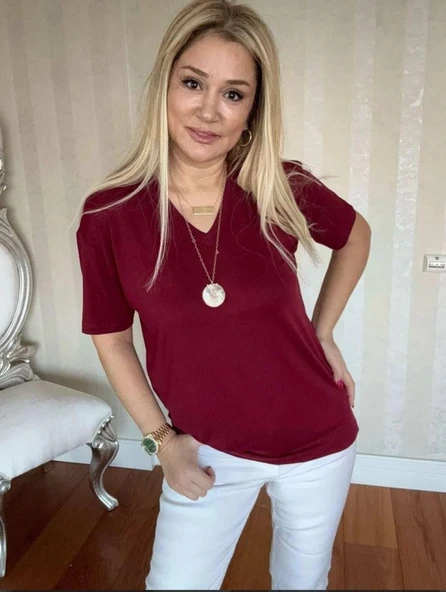 Kadın Kısa Kollu V Yaka Bluz ürün görseli 1