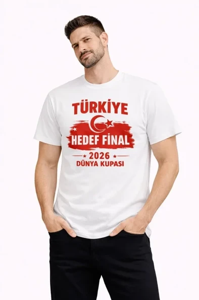 Erkek TÜRKİYE Baskılı Tişört Ay Yıldız 2026 Dünya Kupası Taraftar Forma T-Shirt - Beyaz ürün görseli 1
