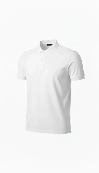 Erkek Pike Kumaş Düğmeli Yaka Regular Fit Günlük Kısa Kol Tişört T-shirt - Beyaz ürün görseli 1