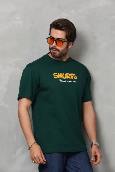 Unisex Basic Bisiklet Yaka Oversize T-Shirt - Yeşil - Resim 2