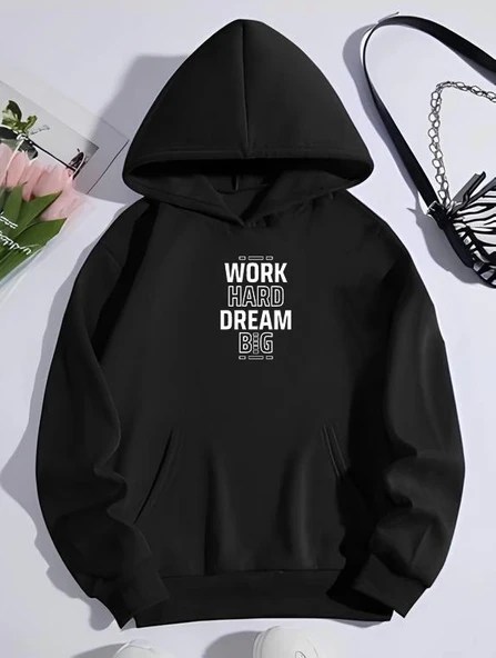 Kışlık Üç İplik Kapşonlu SweatShirt - Siyah ürün görseli 1