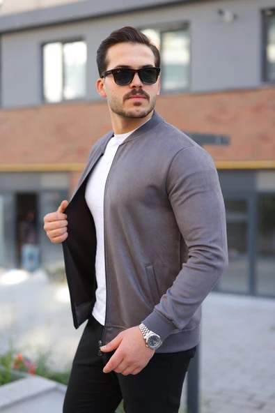 Erkek Scuba Süet Kumaş Bomber Hırka - Resim 4