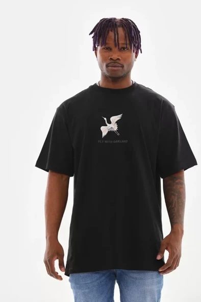 Unisex Baskılı Oversize T-Shirt - Siyah ürün görseli 1