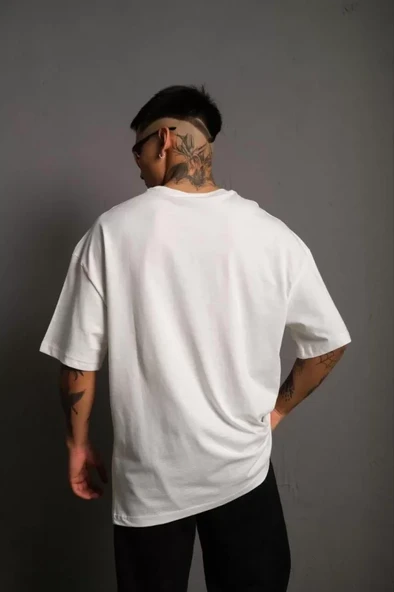 Erkek 24/1 Düz A Kalite Oversize T-shirt - Beyaz ürün görseli 1
