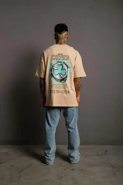 Erkek Sırt Baskılı T-shirt - Bej ürün görseli 1