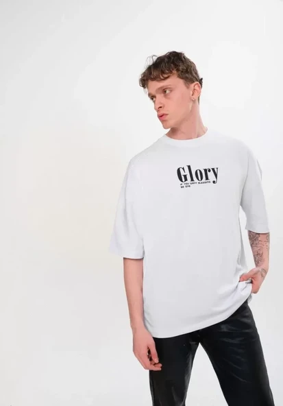 Unisex Bisiklet Yaka Baskılı Oversize T-Shirt - Siyah ürün görseli 1