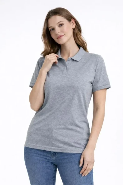 Pike Kumaş Düğmeli Yaka Regular Rahat Günlük Kısa Kol Tişört T-shirt - Gri ürün görseli 1