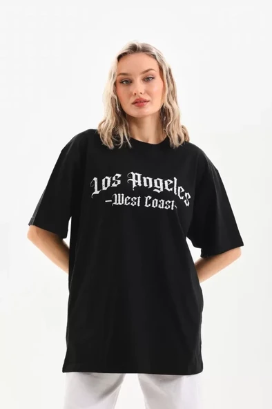 Unisex Baskılı Oversize T-Shirt - Siyah ürün görseli 1