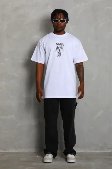 Erkek Baskılı T-Shirt Kısa Kol Bisiklet Yaka Regular Fit Rahat Kalıp Günlük Tişört - Beyaz ürün görseli 1