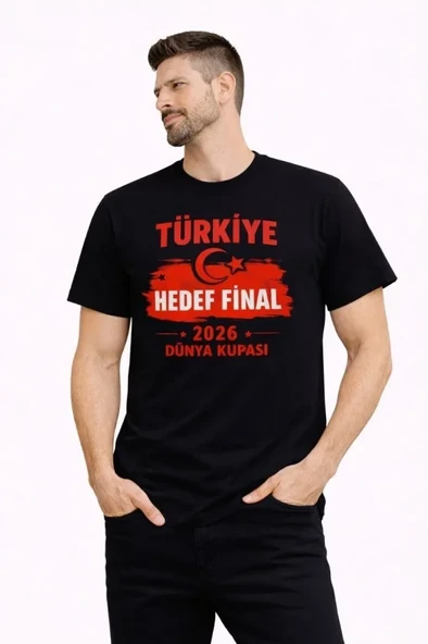 Erkek TÜRKİYE Baskılı Tişört Ay Yıldız 2026 Dünya Kupası Taraftar Forma T-Shirt - Siyah ürün görseli 1