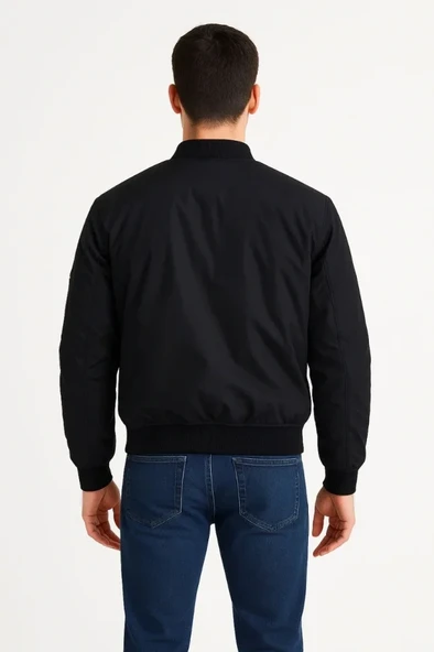 Arka Bomber Ceket - Siyah - Resim 4