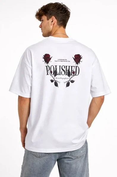 Erkek Bisiklet Yaka Baskılı Kısa Kollu Tişört Streetwear Günlük Basic Pamuklu T-shirt - Beyaz ürün görseli 1