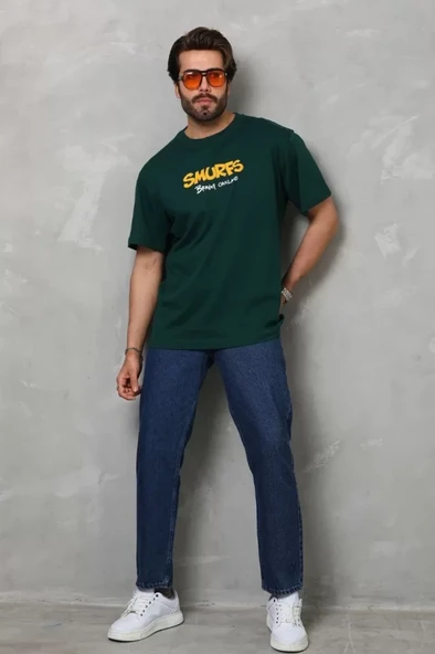 Unisex Basic Bisiklet Yaka Oversize T-Shirt - Yeşil ürün görseli 1