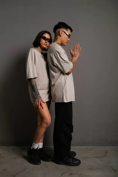 Erkek 24/1 Düz A Kalite Oversize T-shirt - Gri ürün görseli 1