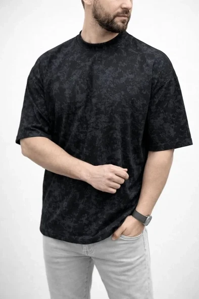 Erkek Premium Tişört OSY Yumuşak Dokulu Yıkamalı Oversize T-Shirt - Siyah ürün görseli 1
