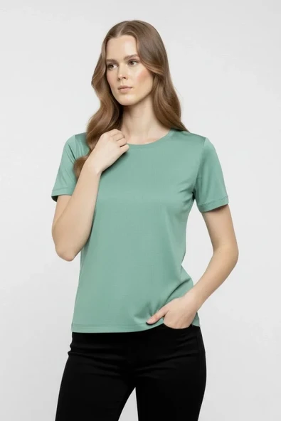 T-Shirt Bisiklet Yaka Slim Fit Likralı Tişört Günlük Basic Body - Mint Yeşili ürün görseli 1