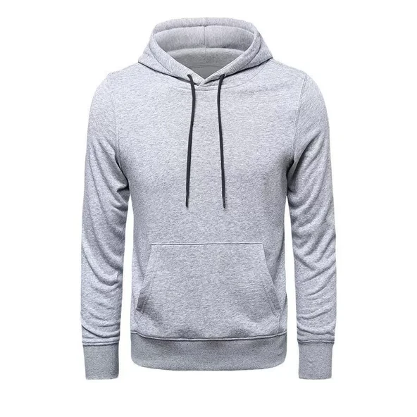 Erkek Uzun Kol Kapşonlu Basic Sweatshirt Hoodie - Gri - Resim 2