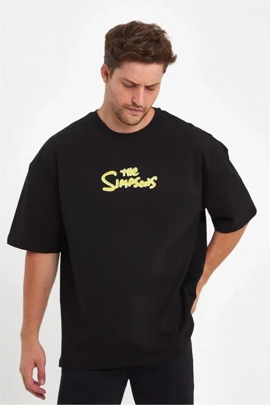 Erkek Sırt Baskılı Bisiklet Yaka Oversize T-shirt - Siyah ürün görseli 1