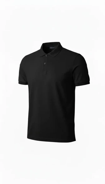 Erkek Pike Kumaş Düğmeli Yaka Regular Fit Günlük Kısa Kol Tişört T-shirt - Siyah ürün görseli 1