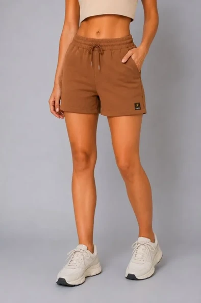 Dokuma Kumaş Cepli Bağcıklı Regular Fit Yazlık Şort - Kahverengi ürün görseli 1