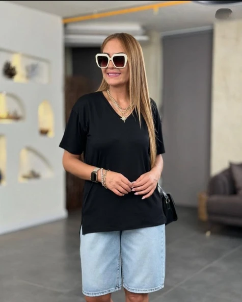 Kadın Kısa Kollu V Yaka Bluz ürün görseli 1