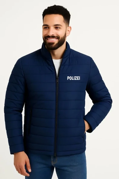 Erkek Mikro Su İtici Kapitone Baskılı Astarlı Fermuarlı Bomber Mont - Lacivert ürün görseli 1