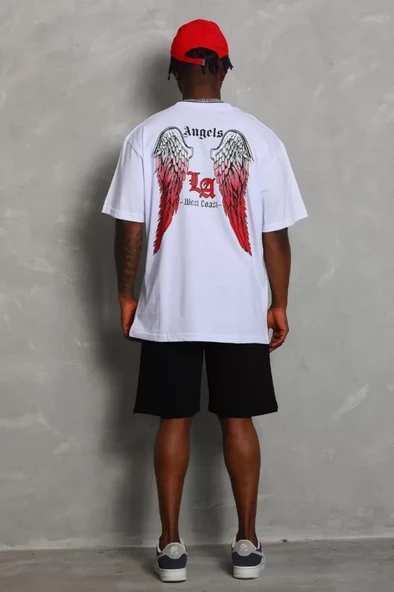 Unisex Oversize Baskılı Bisiklet Yaka T-Shirt - Beyaz ürün görseli 1