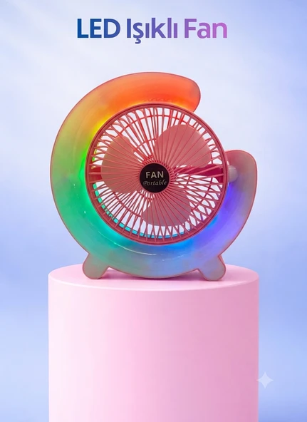 Led Işıklı Ev Ofis Soğutucu Pervane Fan Taşınabilir Şarjlı Masaüstü Fan - 1 Adet ürün görseli 1