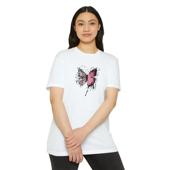 Unisex Bisiklet Yaka Baskılı T-Shirt - Beyaz ürün görseli 1