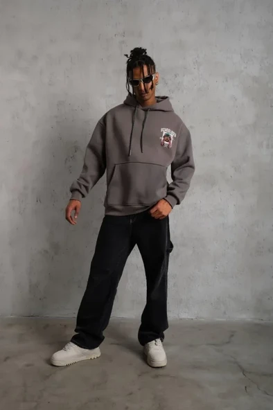 Erkek SCHOOL BOY Baskılı Kapüşonlu Sweat - Gri - Resim 4