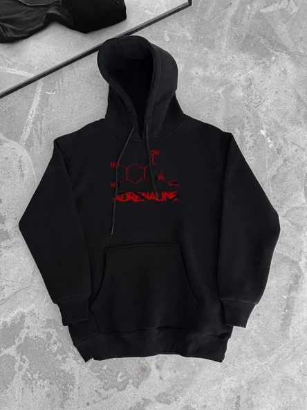 Kışlık Uzun Kol Kapüşonlu SweatShirt - Siyah ürün görseli 1