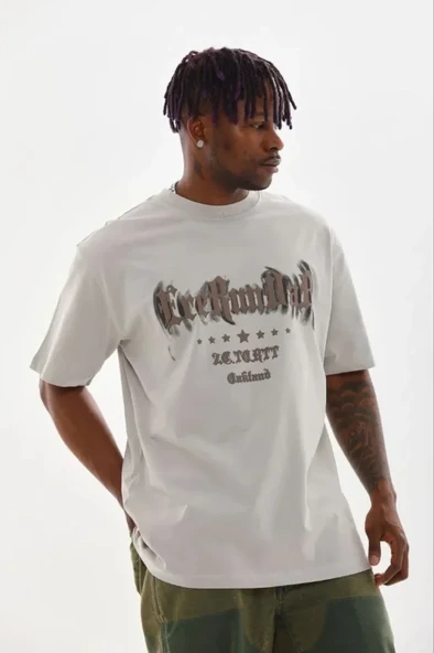 Erkek Baskılı T-Shirt Kısa Kol Bisiklet Yaka Regular Fit Rahat Kalıp Günlük Tişört - Gri ürün görseli 1