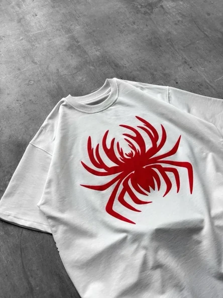 Erkek Örümcek Baskılı Tişört Kısa Kollu Bisiklet Yaka T-Shirt - Beyaz ürün görseli 1
