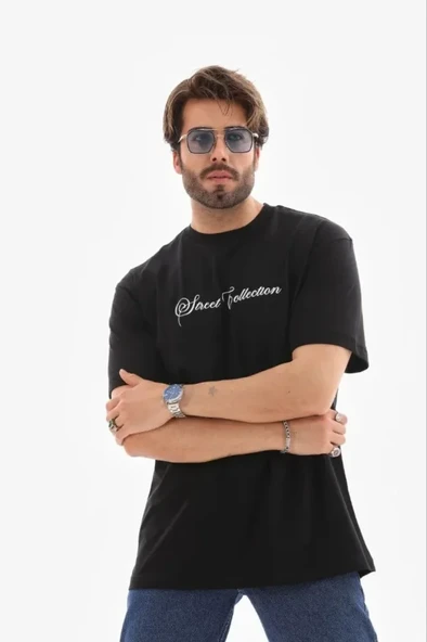 Erkek Baskılı T-Shirt Kısa Kol Bisiklet Yaka Regular Fit Rahat Kalıp Günlük Tişört - Siyah ürün görseli 1