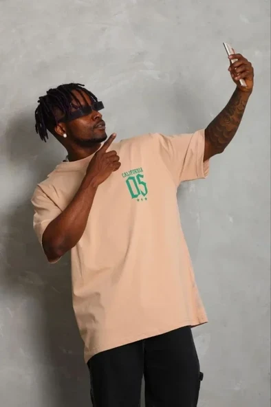 Erkek Baskılı T-Shirt Kısa Kol Bisiklet Yaka Regular Fit Rahat Kalıp Günlük Tişört - Bej ürün görseli 1