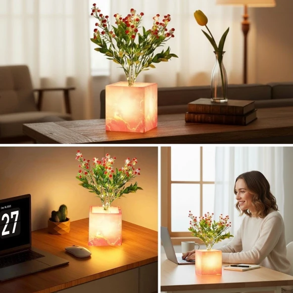 Pembe Saksılı LED Yapay Çiçek - Resim 5