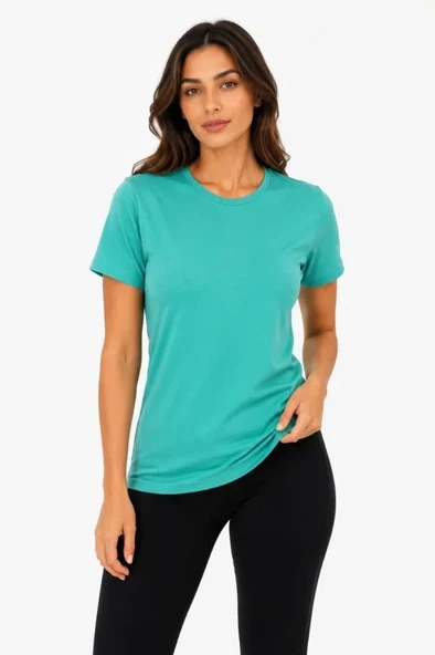 Basic Tişört Bisiklet Yaka Kısa Kol Günlük Yazlık Slim Fit T-Shirt - Su Yeşili ürün görseli 1