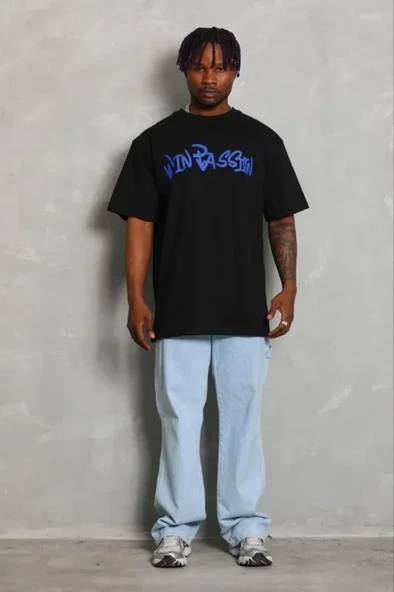Erkek Baskılı T-Shirt Kısa Kol Bisiklet Yaka Regular Fit Rahat Kalıp Günlük Tişört - Siyah ürün görseli 1