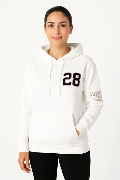 Üç İplik Kapüşonlu Ön Ve Arka Baskılı SweatShirt Hoodie - Beyaz ürün görseli 1