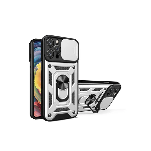 Apple İphone 16 Pro Kılıf Pars Lens Yüzüklü Silikon - Gümüş ürün görseli 1