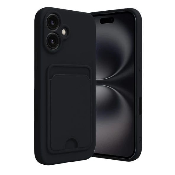 Apple İphone 16 Kılıf Kelvin Kartvizitli Silikon - Siyah ürün görseli 1