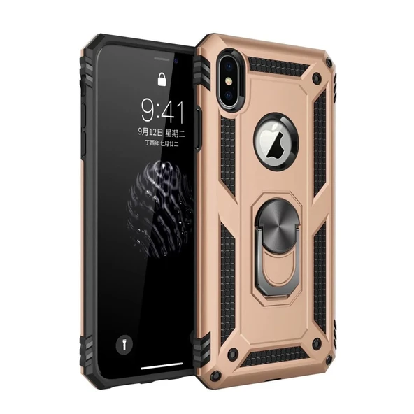 Apple İphone X Kılıf Sofya Yüzüklü Silikon Kapak - Gold - Resim 3