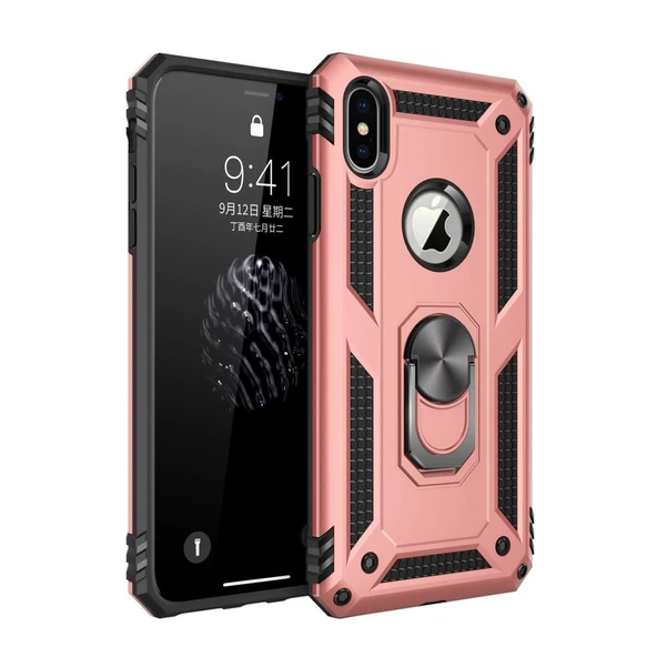 Apple İphone X Kılıf Sofya Yüzüklü Silikon Kapak - Rose - Resim 2